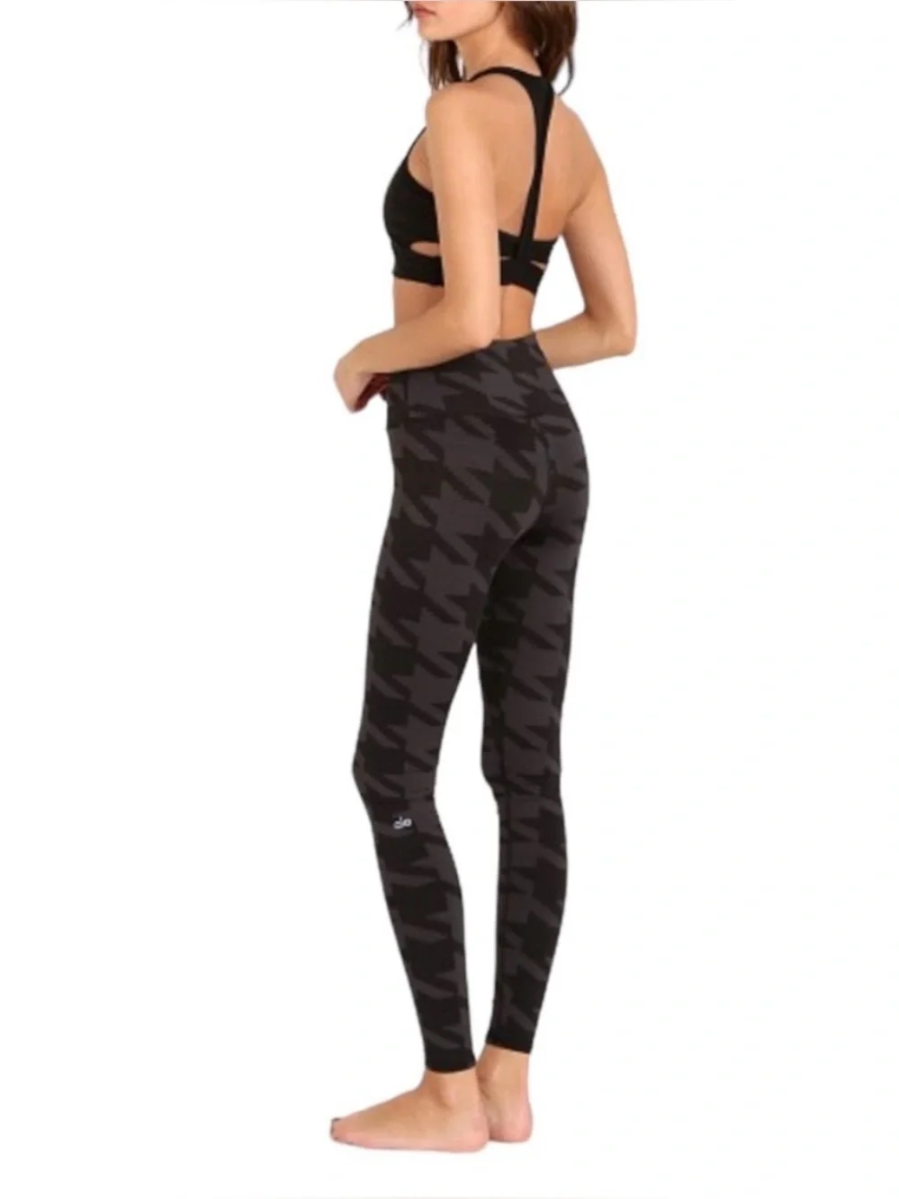 ALO Yoga High Rise Gray and Black Houndstooth Print Airbrush Leggings, Large